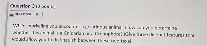 Question 3 3 Points 4 Listen While Snorkeling You Encounter A Gelatinous Animal How Can You Determine Whether This A 1