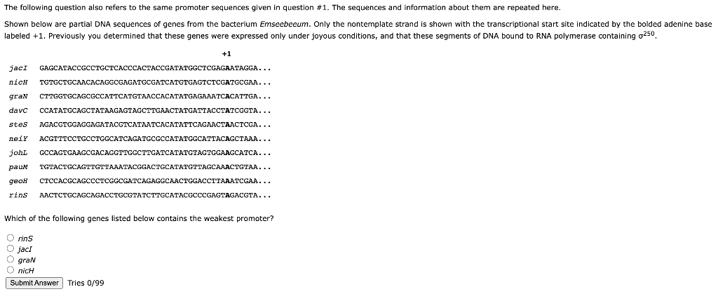The Following Question Also Refers To The Same Promoter Sequences Given In Question 1 The Sequences And Information Ab 1
