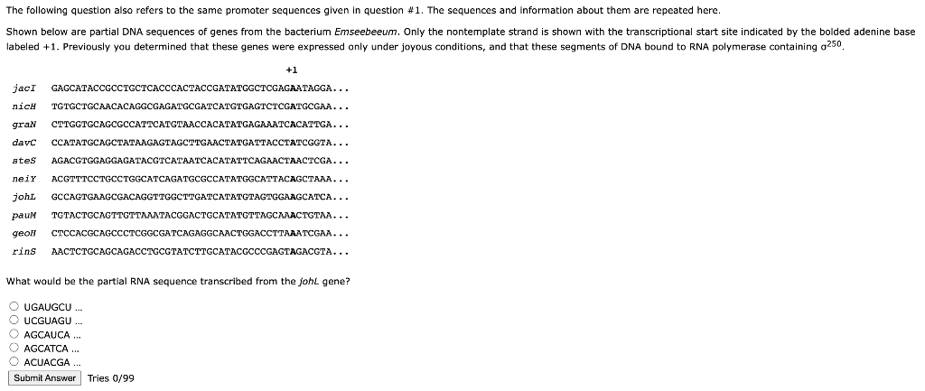 The Following Question Also Refers To The Same Promoter Sequences Given In Question 1 The Sequences And Information Ab 1