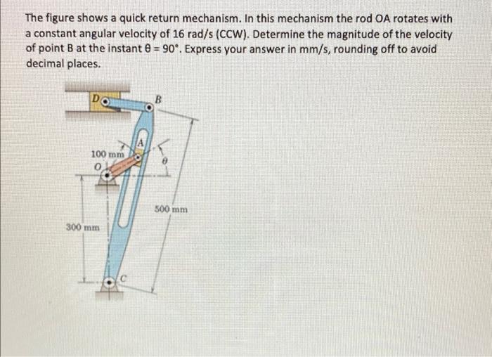 The Figure Shows A Quick Return Mechanism In This Mechanism The Rod Oa Rotates With A Constant Angular Velocity Of 16 R 1