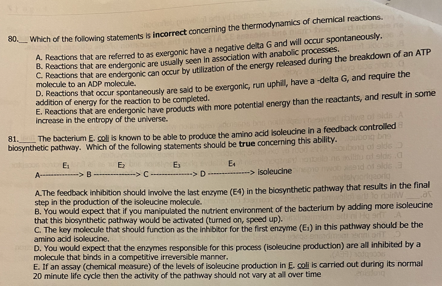 Hopinflab Envo 80 Which Of The Following Statements Is Incorrect Concerning The Thermodynamics Of Chemical Reactions J 1