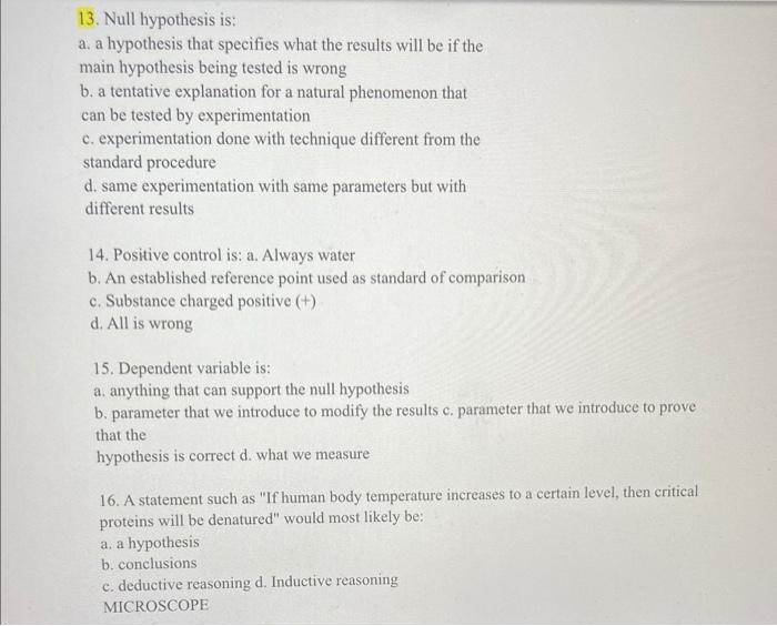 13 Null Hypothesis Is A A Hypothesis That Specifies What The Results Will Be If The Main Hypothesis Being Tested Is W 1