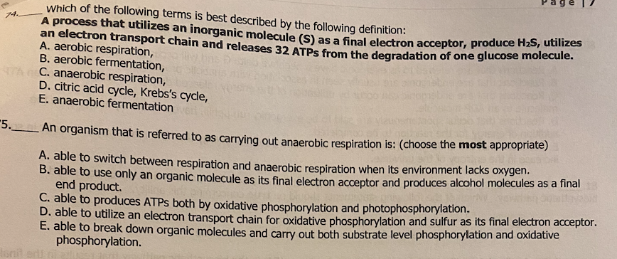 74 Which Of The Following Terms Is Best Described By The Following Definition An Electron Transport Chain And Releases 1