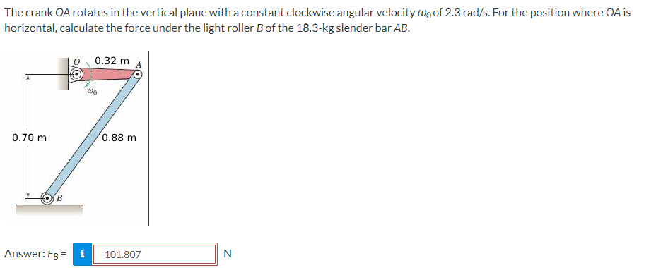 The Crank Oa Rotates In The Vertical Plane With A Constant Clockwise Angular Velocity Wo Of 2 3 Rad S For The Position 1