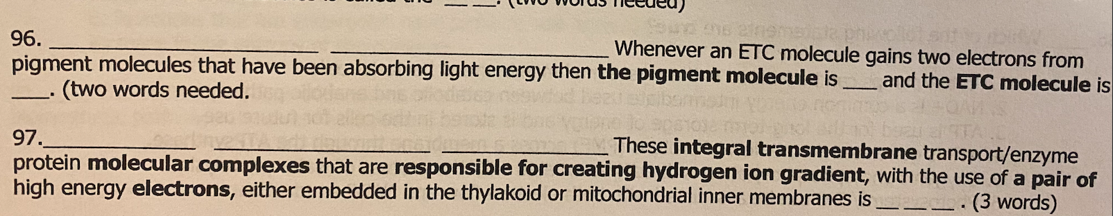 76 2779m 96 Whenever An Etc Molecule Gains Two Electrons From Pigment Molecules That Have Been Absorbing Light Energy T 1