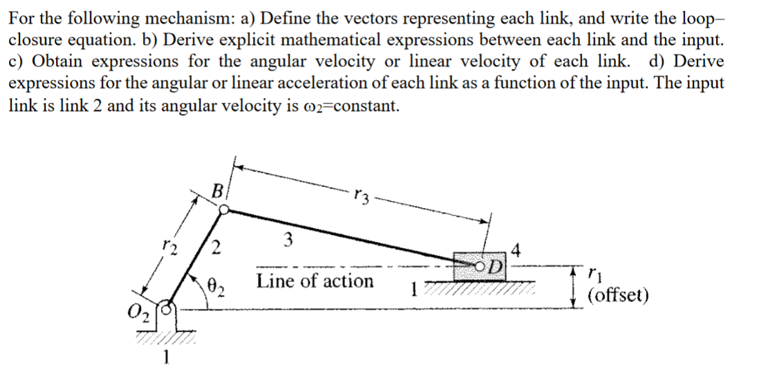 For The Following Mechanism A Define The Vectors Representing Each Link And Write The Loop Closure Equation B Deri 1
