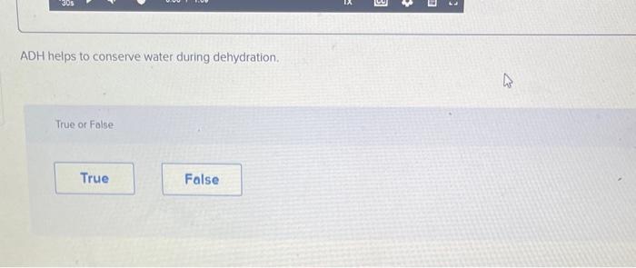 A Adh Helps To Conserve Water During Dehydration True Or False True False X 3 C 4 1