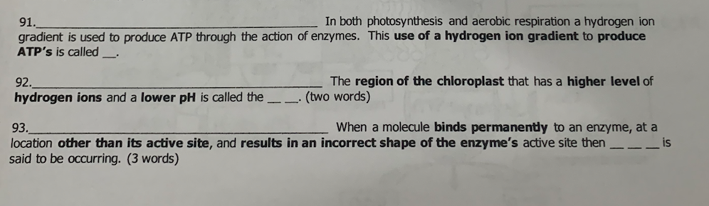 91 In Both Photosynthesis And Aerobic Respiration A Hydrogen Ion Gradient Is Used To Produce Atp Through The Action Of 1