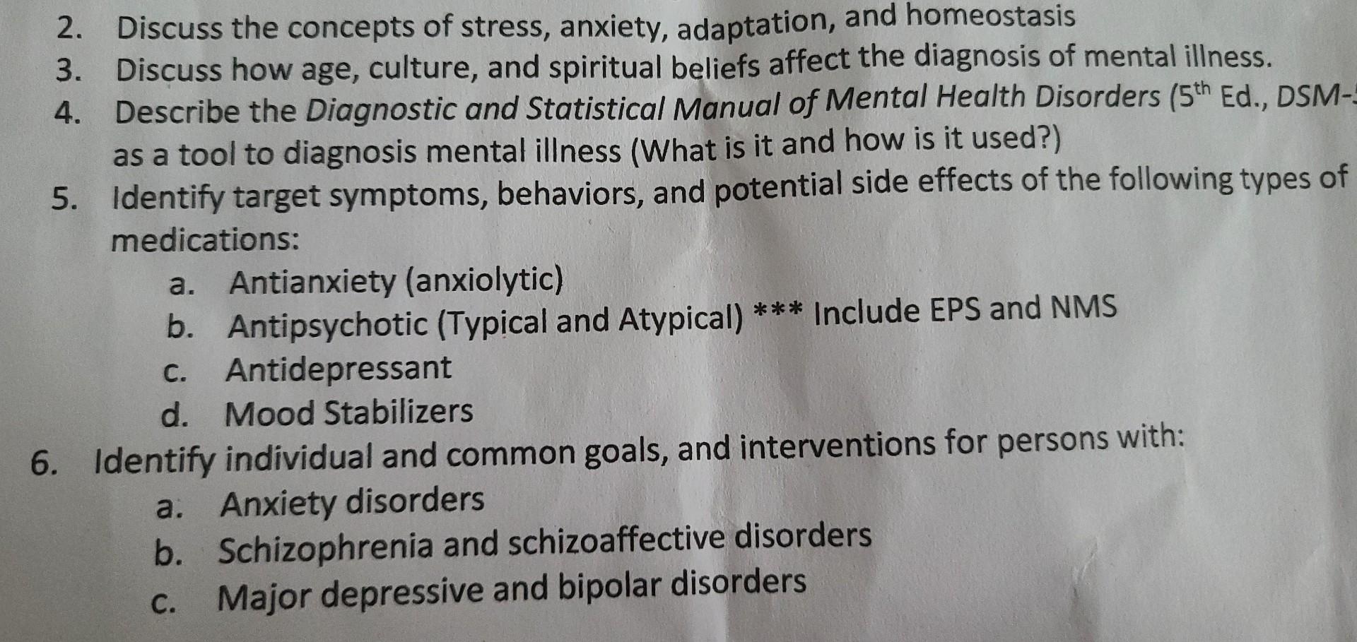 2 Discuss The Concepts Of Stress Anxiety Adaptation And Homeostasis 4 3 Discuss How Age Culture And Spiritual Be 1