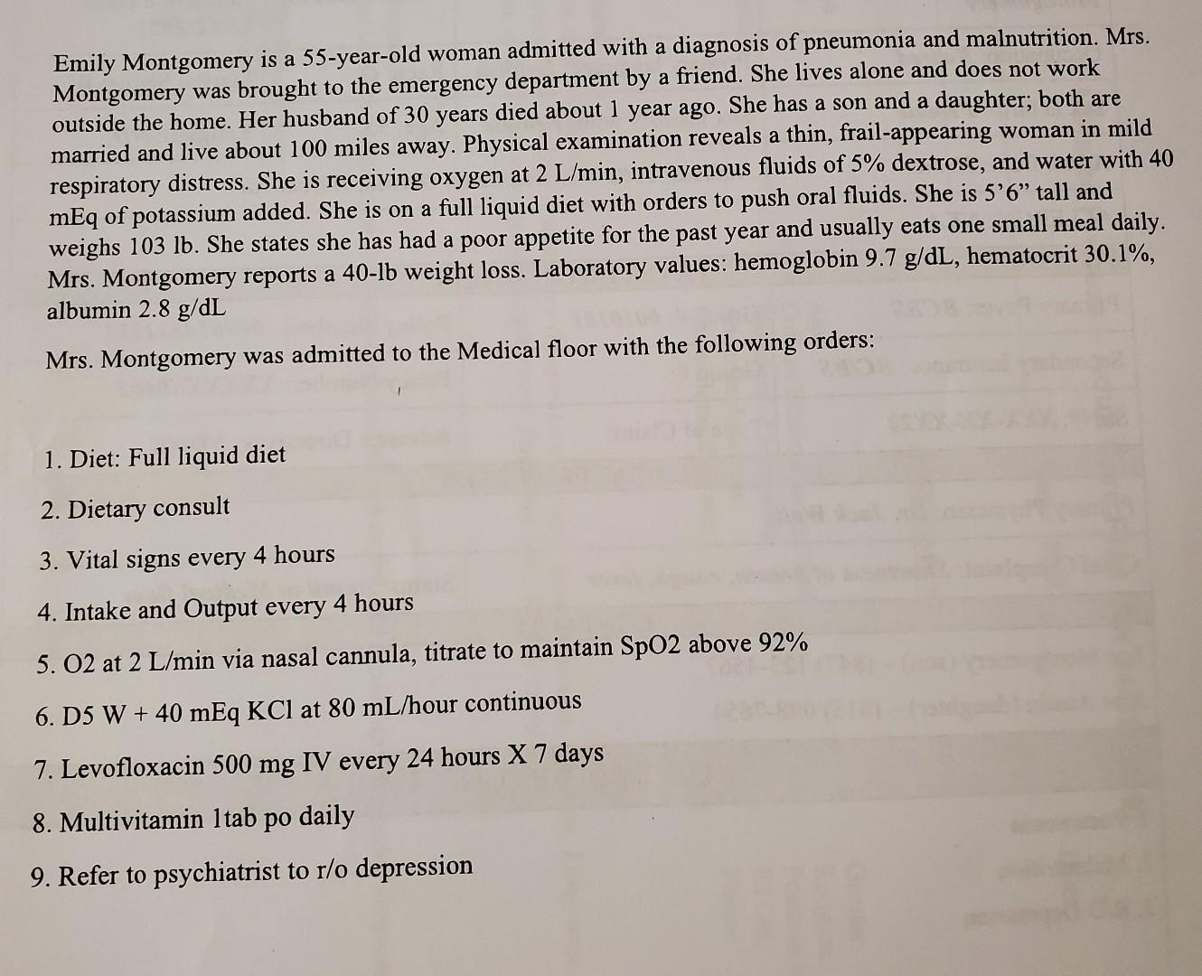 Patient Name Emily Montgomery Occupation Retired Sex At Birth Female Admit From Home Allergy Nka Primary Payer Bcb 2