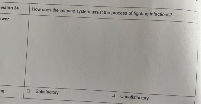 Estion 34 Swer Mg How Does The Immune System Assist The Process Of Fighting Infections Satisfactory Unsatisfactory 1