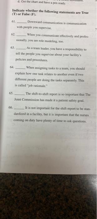 D Get The Chart And Have A Pen Ready Indicate Whether The Following Statements Are True T Or False F 61 62 64 1