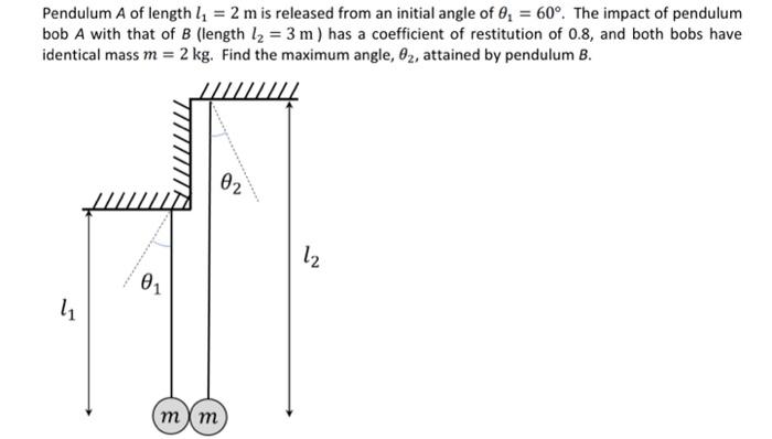 Pendulum A Of Length 11 2 M Is Released From An Initial Angle Of 8 60 The Impact Of Pendulum Bob A With That Of B 1