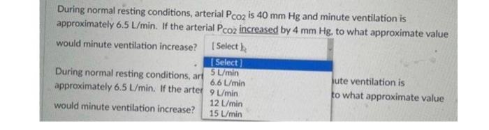 During Normal Resting Conditions Arterial Pco2 Is 40 Mm Hg And Minute Ventilation Is Approximately 6 5 L Min If The Ar 1