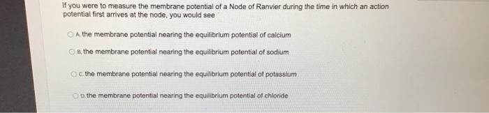 If You Were To Measure The Membrane Potential Of A Node Of Ranvier During The Time In Which An Action Potential First Ar 1
