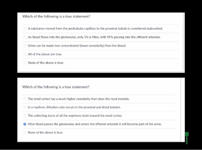 Which Of The Following Is A True Statement A Substance Moved From The Peritubular Capillary To The Proximal Tubule Is 1