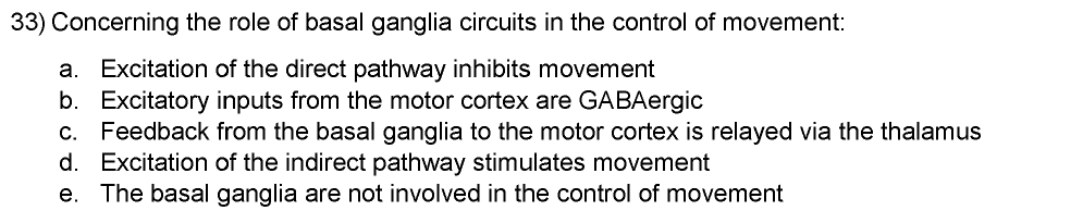 33 Concerning The Role Of Basal Ganglia Circuits In The Control Of Movement A Excitation Of The Direct Pathway Inhibi 1