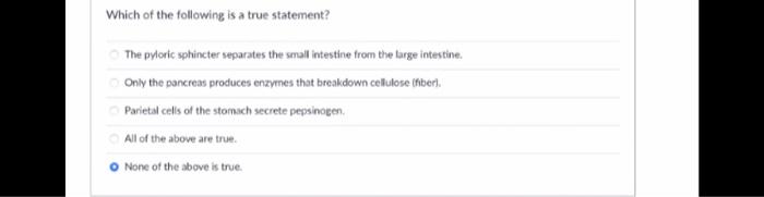 Which Of The Following Is A True Statement The Pyloric Sphincter Separates The Small Intestine From The Large Intestine 1