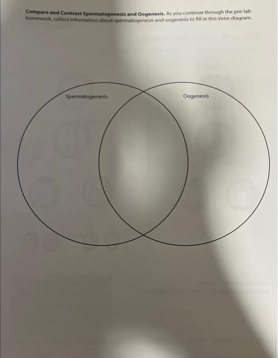 Compare And Contrast Spermatogenesis And Oogenesis As You Continue Through The Pre Lab Homework Collect Information Ab 1