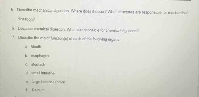 5 Describe Mechanical Digestion Where Does It Occur What Structures Are Responsible For Mechanical Digestion 6 Desc 1