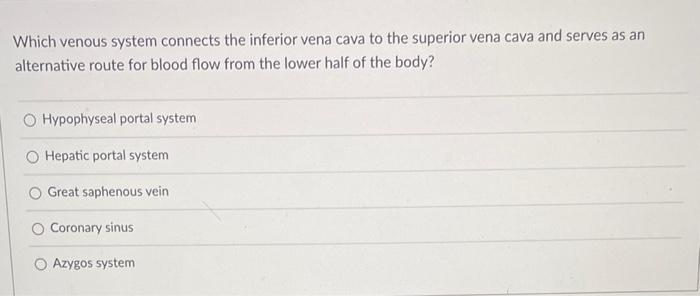 Which Venous System Connects The Inferior Vena Cava To The Superior Vena Cava And Serves As An Alternative Route For Blo 1