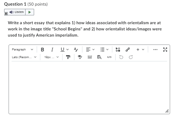 Question 1 50 Points Listen Write A Short Essay That Explains 1 How Ideas Associated With Orientalism Are At Work In 1