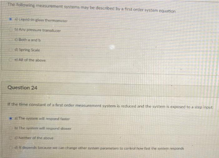 The Following Measurement Systems May Be Described By A First Order System Equation A Liquid In Glass Thermometer B An 1