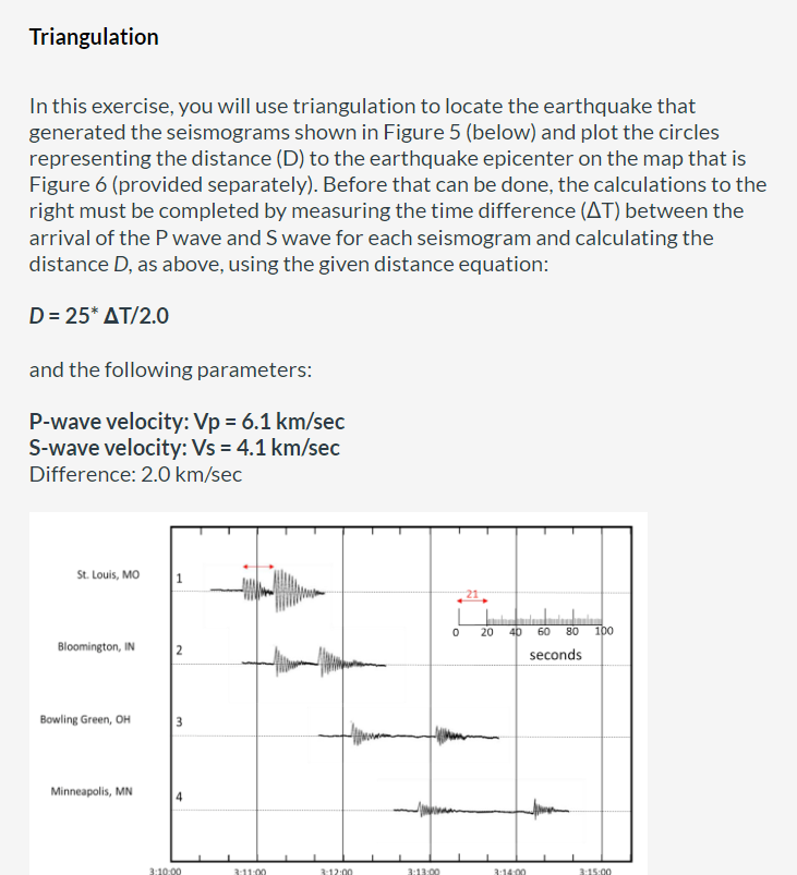 Triangulation In This Exercise You Will Use Triangulation To Locate The Earthquake That Generated The Seismograms Shown 1