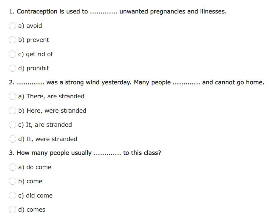 1 Contraception Is Used To Unwanted Pregnancies And Illnesses A Avoid B Prevent C Get Rid Of D Prohi 1