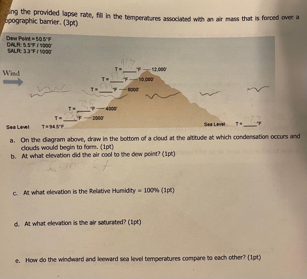 Sing The Provided Lapse Rate Fill In The Temperatures Associated With An Air Mass That Is Forced Over A Opographic Barr 1