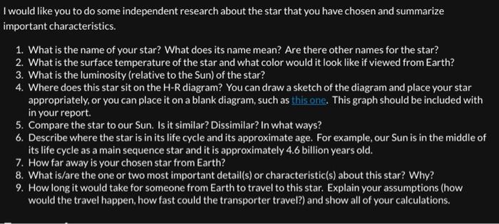 I Would Like You To Do Some Independent Research About The Star That You Have Chosen And Summarize Important Characteris 1