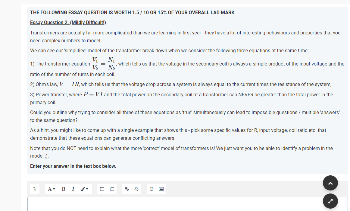 The Following Essay Question Is Worth 1 5 10 Or 15 Of Your Overall Lab Mark Essay Question 2 Mildly Difficult Tra 1