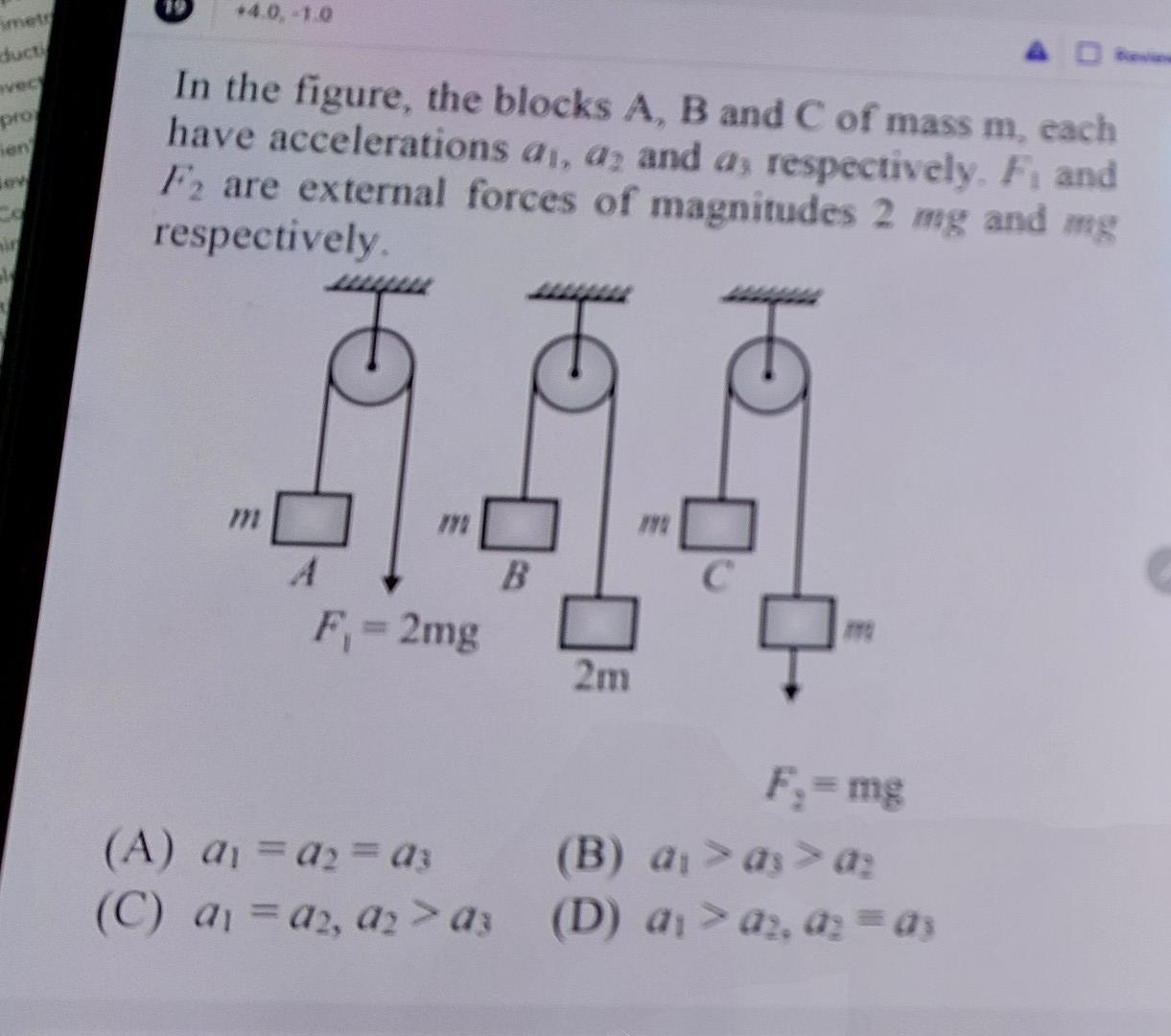 Ducti Avec Pro Ien Sev K Min 4 0 1 0 In The Figure The Blocks A B And C Of Mass M Each Have Accelerations A Az An 1