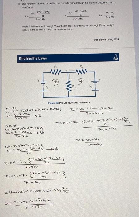 2 Calculate The Theoretical Current In Each Of The Resistors Using The Results From Pre Lab Question 1 And 4 Show Your 4