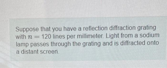 Suppose That You Have A Reflection Diffraction Grating With N 120 Lines Per Millimeter Light From A Sodium Lamp Pass 1