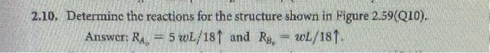 2 10 Determine The Reactions For The Structure Shown In Figure 2 59 Q10 Answer Ra 5 2l 181 And Rs Wl 181 H L 32l 1