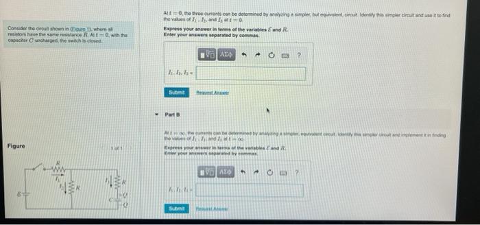 Part B Find Values I1 I2 I3 At T Infinty Part C At T Infinty What Is The Potential Difference Across The Capacito 2