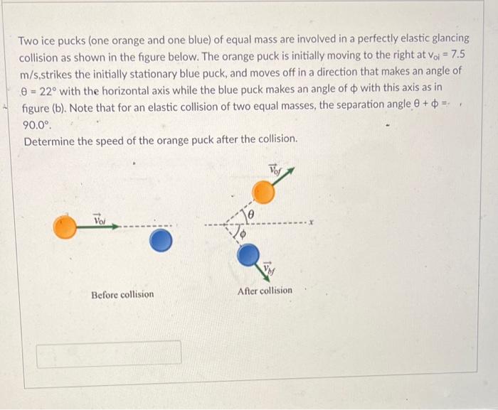Two Ice Pucks One Orange And One Blue Of Equal Mass Are Involved In A Perfectly Elastic Glancing Collision As Shown In 1