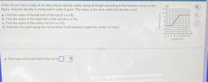 A Thin 16 Cm Rod Is Made Of An Alloy Whose Density Varies Along Its Length According To The Function Shown In The Figure 1
