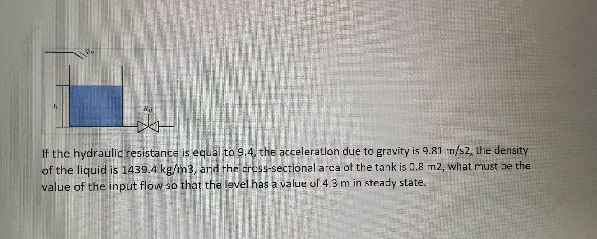 H Fin Rh If The Hydraulic Resistance Is Equal To 9 4 The Acceleration Due To Gravity Is 9 81 M S2 The Density Of The L 1