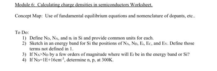 Module 6 Calculating Charge Densities In Semiconductors Worksheet Concept Map Use Of Fundamental Equilibrium Equation 1