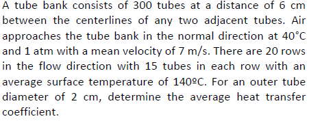 A Tube Bank Consists Of 300 Tubes At A Distance Of 6 Cm Between The Centerlines Of Any Two Adjacent Tubes Air Approache 1