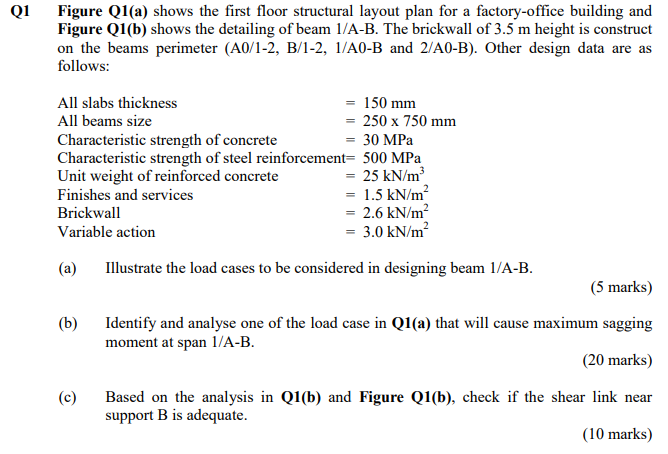 Q1 Figure Q1 A Shows The First Floor Structural Layout Plan For A Factory Office Building And Figure Q1 B Shows The De 1