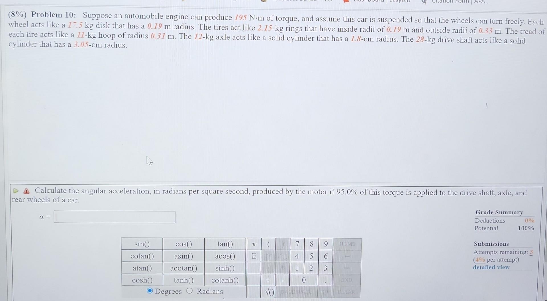 8 Problem 10 Suppose An Automobile Engine Can Produce 195 N M Of Torque And Assume This Car Is Suspended So That Th 1