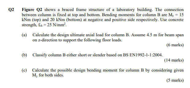 Q2 Figure Q2 Shows A Braced Frame Structure Of A Laboratory Building The Connection Between Column Is Fixed At Top And 1