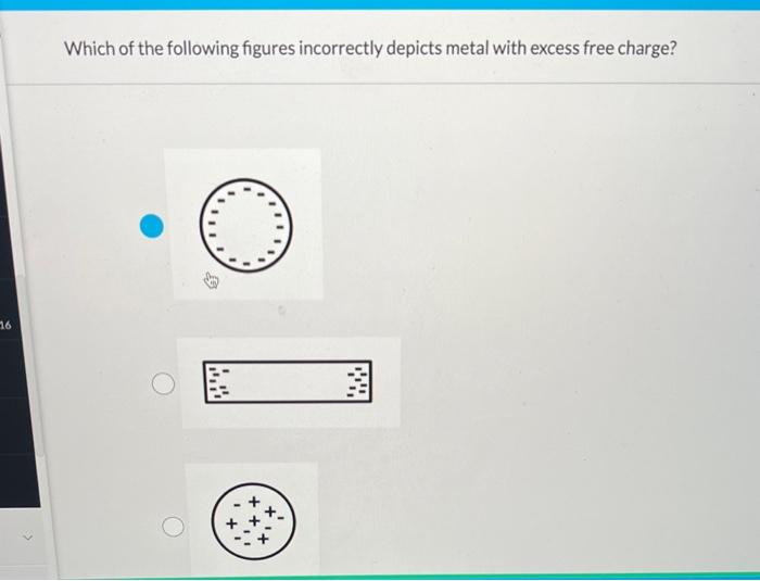 16 Which Of The Following Figures Incorrectly Depicts Metal With Excess Free Charge 11 I 1 1 1 I 111 X 1