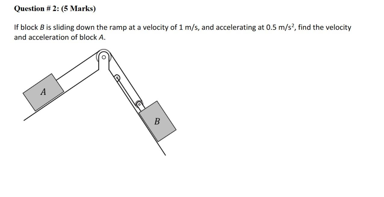 Question 2 5 Marks If Block B Is Sliding Down The Ramp At A Velocity Of 1 M S And Accelerating At 0 5 M S2 Find Th 1