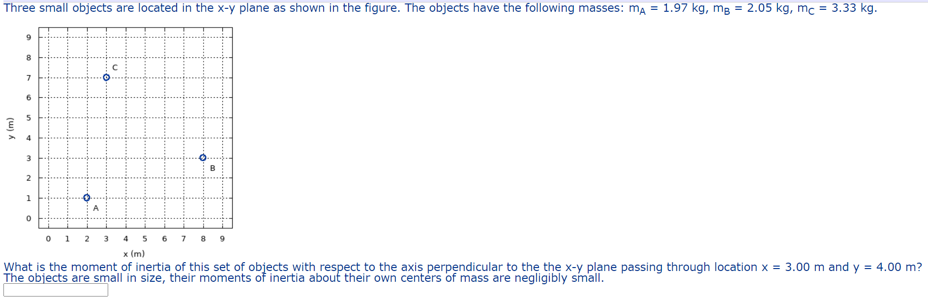 Three Small Objects Are Located In The X Y Plane As Shown In The Figure The Objects Have The Following Masses Ma 1 9 1