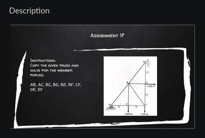 Description Instructions Copy The Given Truss And Solve For The Member Forces Ab Ac Bc Bd Be Bf Cf De Ef Assign 1