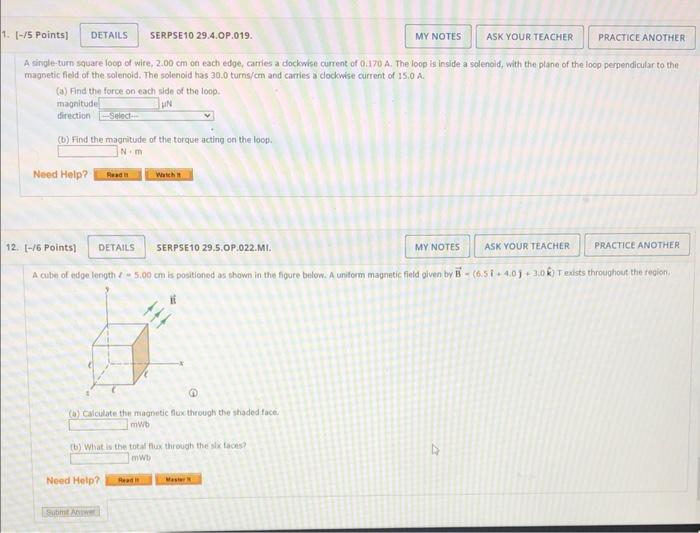 1 5 Points Ask Your Teacher Practice Another A Single Turn Square Loop Of Wire 2 00 Cm On Each Edge Carries A Doc 1